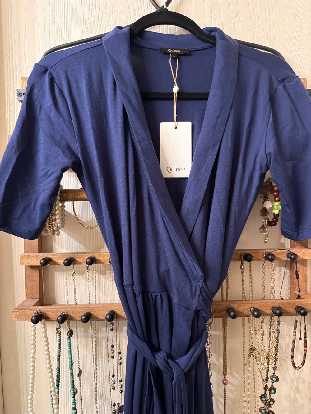 Quince Navy Blue Midi Wrap Dress